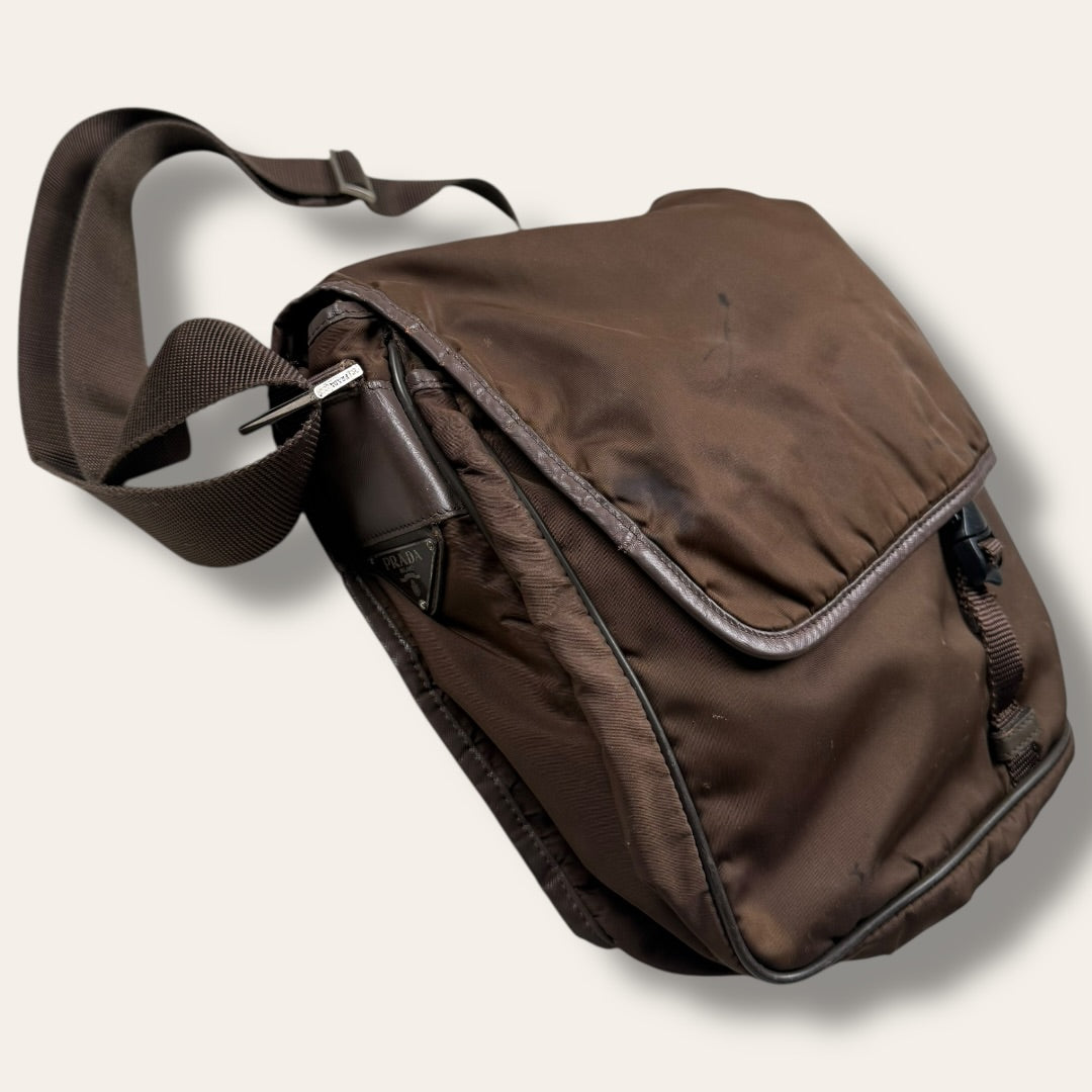 Prada Tessuto Nylon Crossbody / Messenger Bag brown