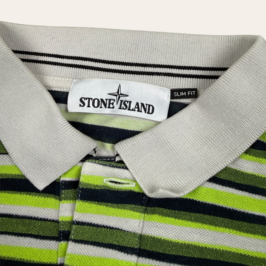 Stone island green striped polo - Large